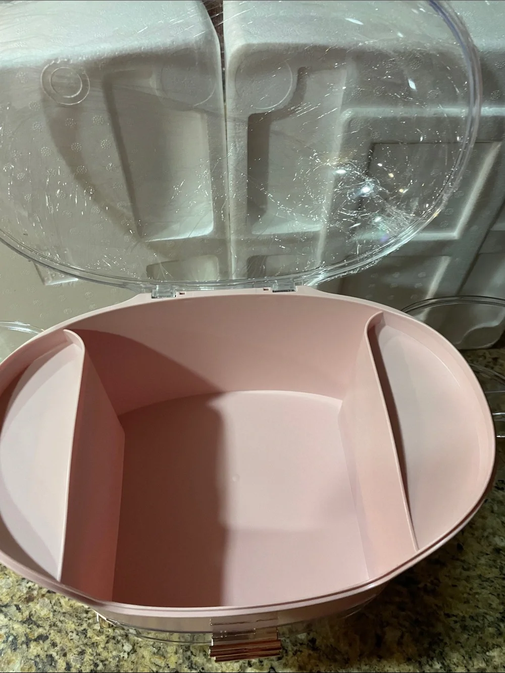 Pink Multi-Drawer Cosmetic Storage Box with Gold Accents